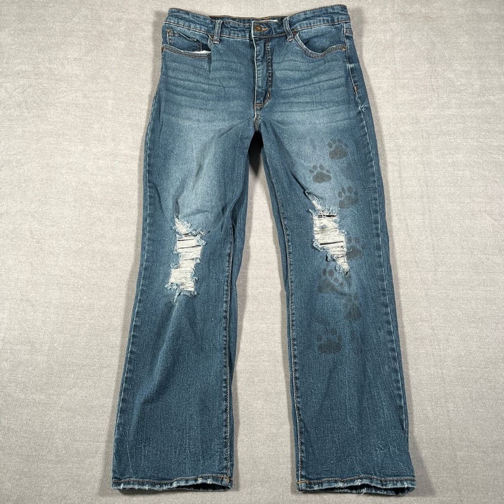 Sofia Jeans Leslie Slim Straight High Rise Distressed Jeans Womens 10 Blue Denim